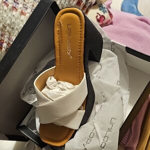 Unilogy Black and White Heeled Mules